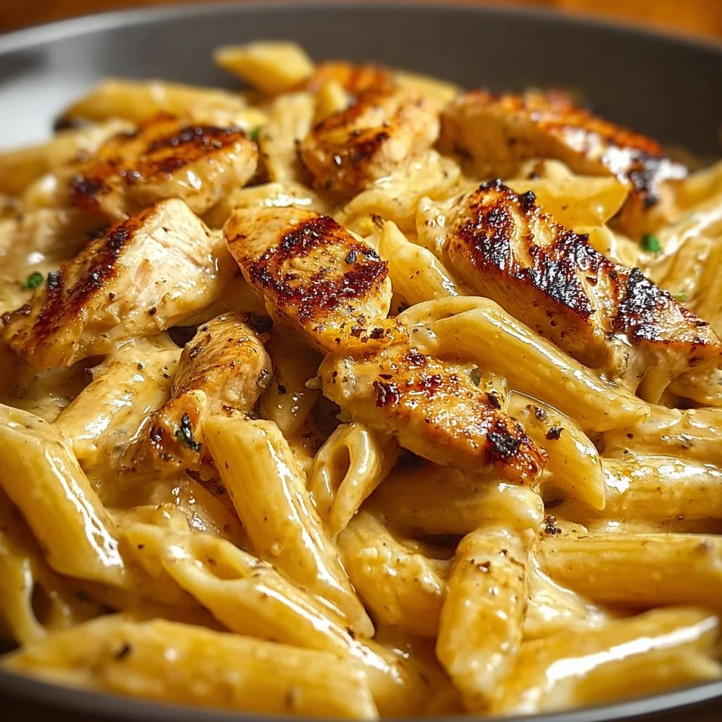 Plate of Cajun Mozzarella Chicken Ranch Pasta with herbs and spices