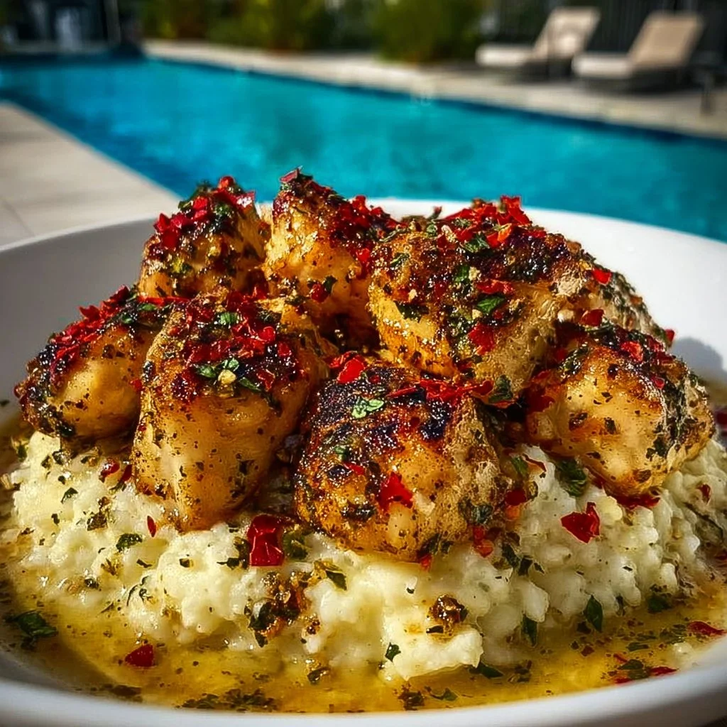 Delicious Chicken Scampi served with Creamy Garlic Parmesan Rice
