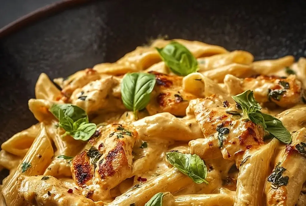 Creamy Marry Me Chicken Pasta topped with herbs and Parmesan cheese