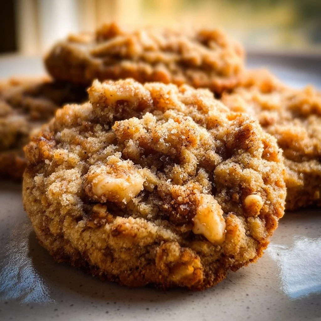 Freshly baked apple crumb cookies on a cooling rack