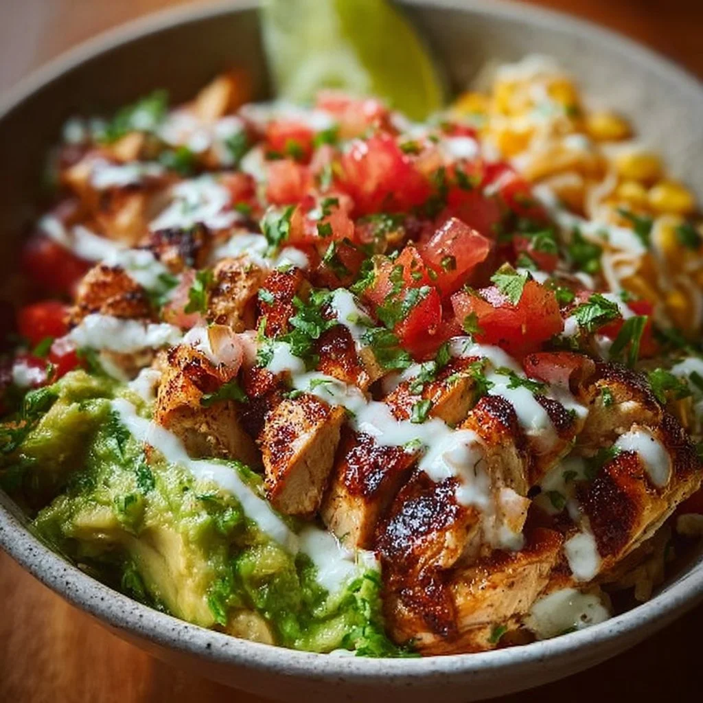 Delicious Baja Chicken Bowl with fresh vegetables and flavorful toppings