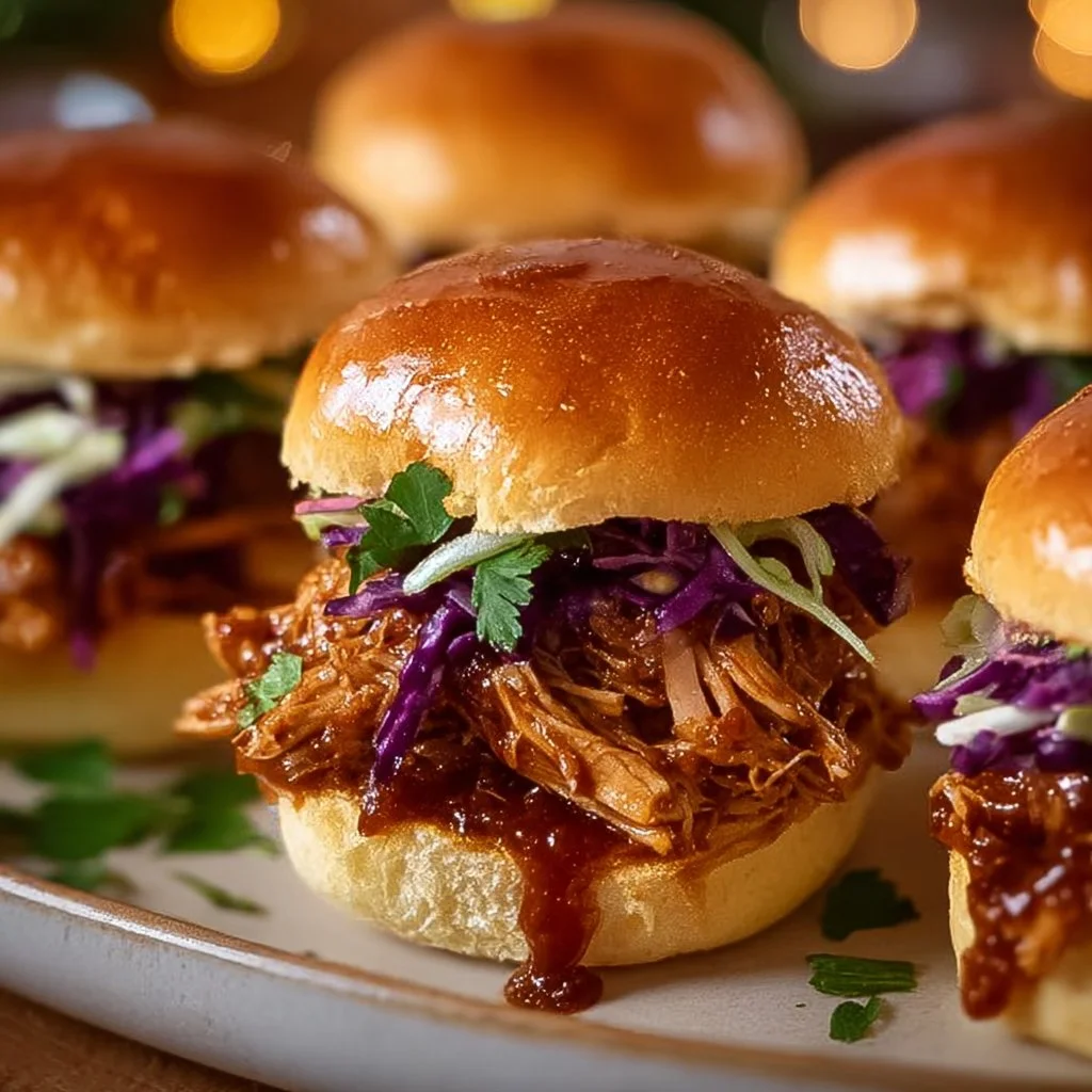 Delicious BBQ pulled chicken sliders served on a platter