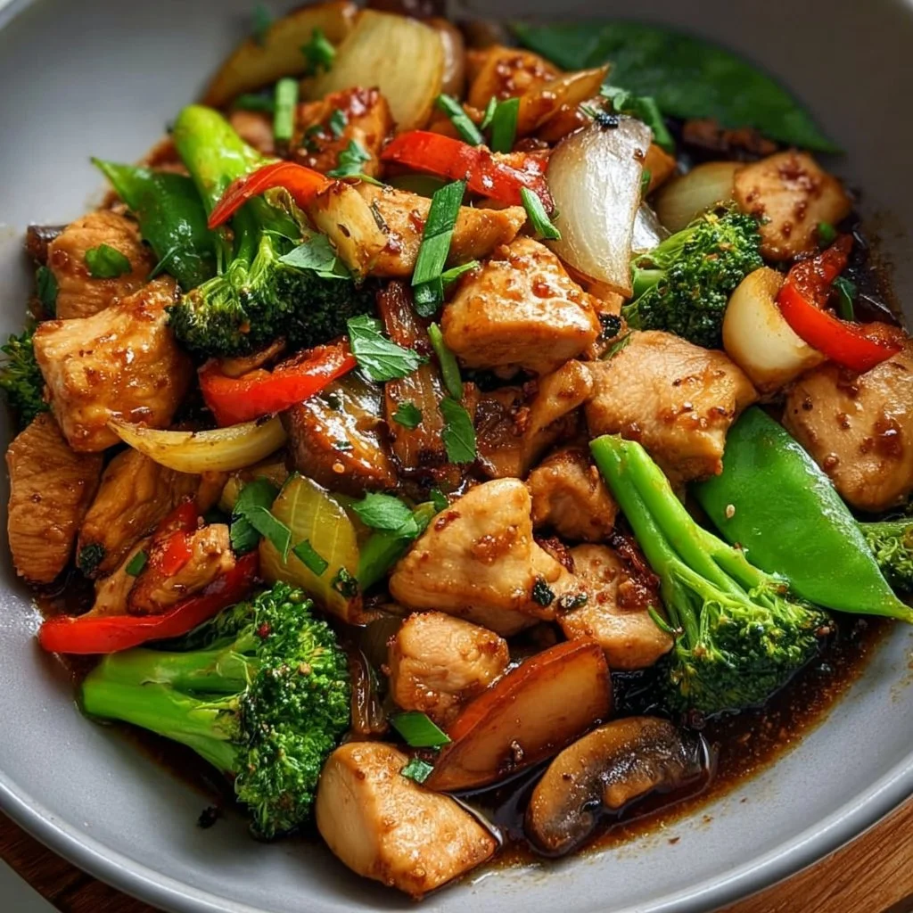 Delicious garlic chicken stir fry with fresh vegetables