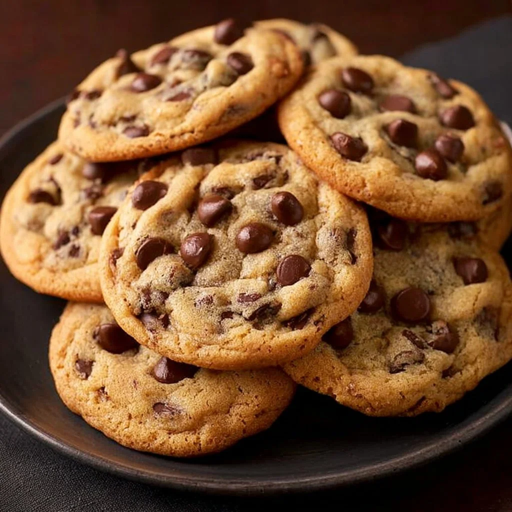 Freshly baked chocolate chip cookies on a cooling rack