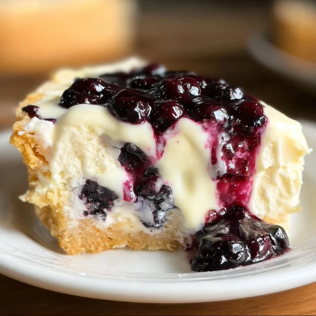 Blueberry Cream Cheese Treat topped with fresh blueberries and a creamy layer