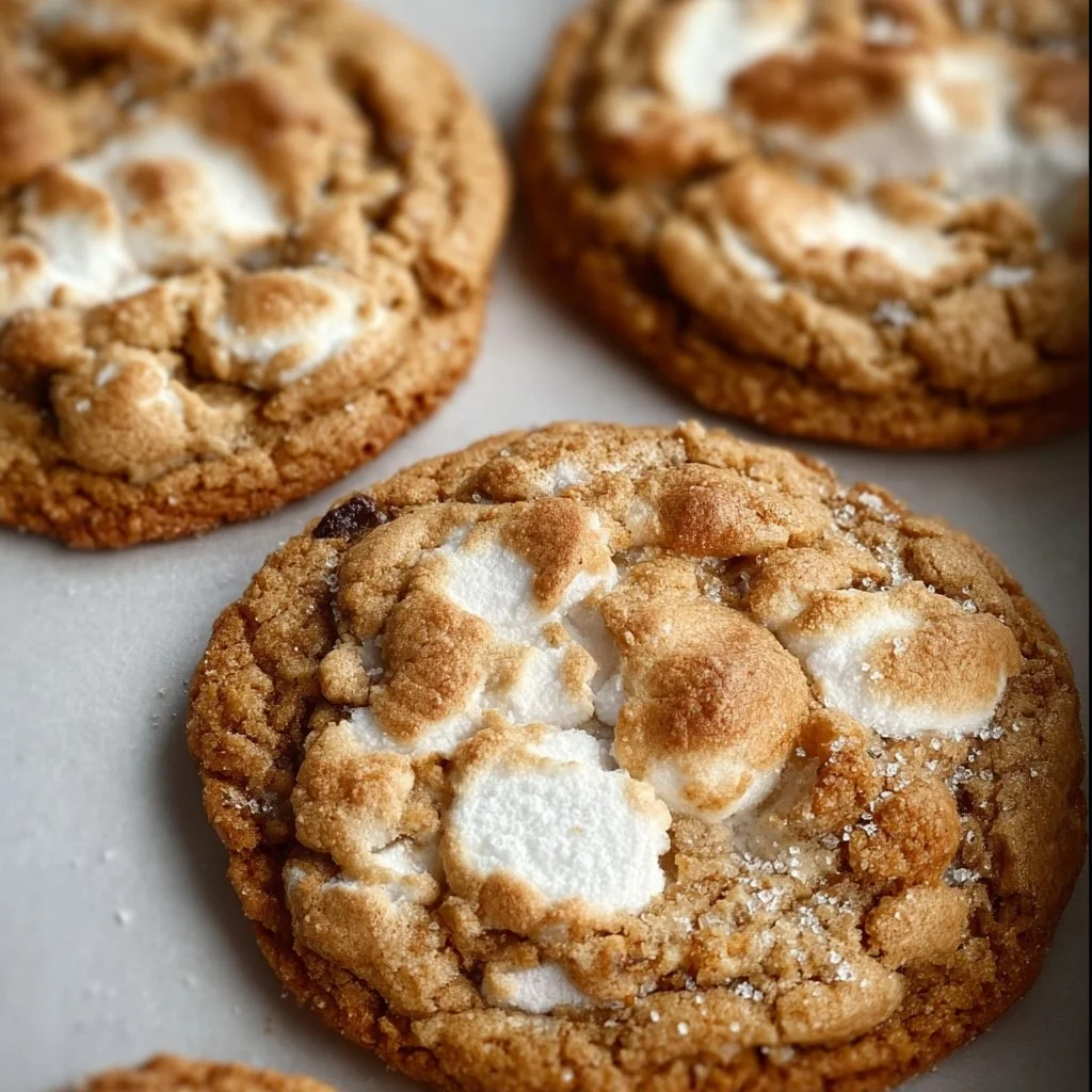 Delicious brown butter marshmallow crispy cookies on a plate