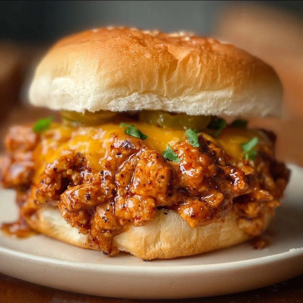 Delicious Cajun Chicken Sloppy Joes served with fresh toppings on a bun