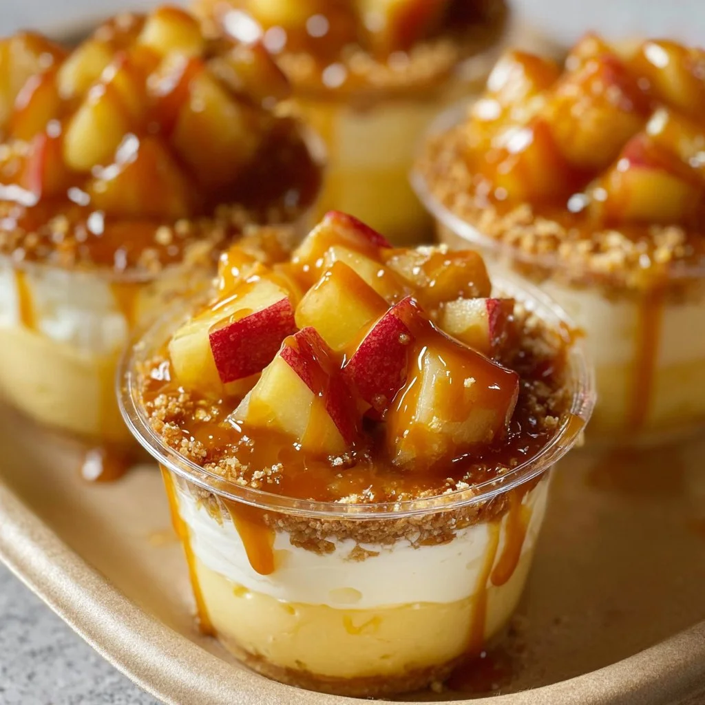 Delicious Caramel Apple Dessert Cups showcasing layers of caramel and apple slices.