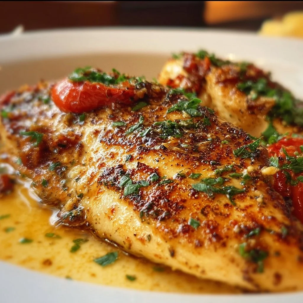 Delicious Chicken Bryan inspired by Carrabba's with garlic butter and basil