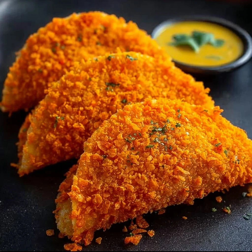 Cheesy Chicken Taco Pockets served on a plate with toppings