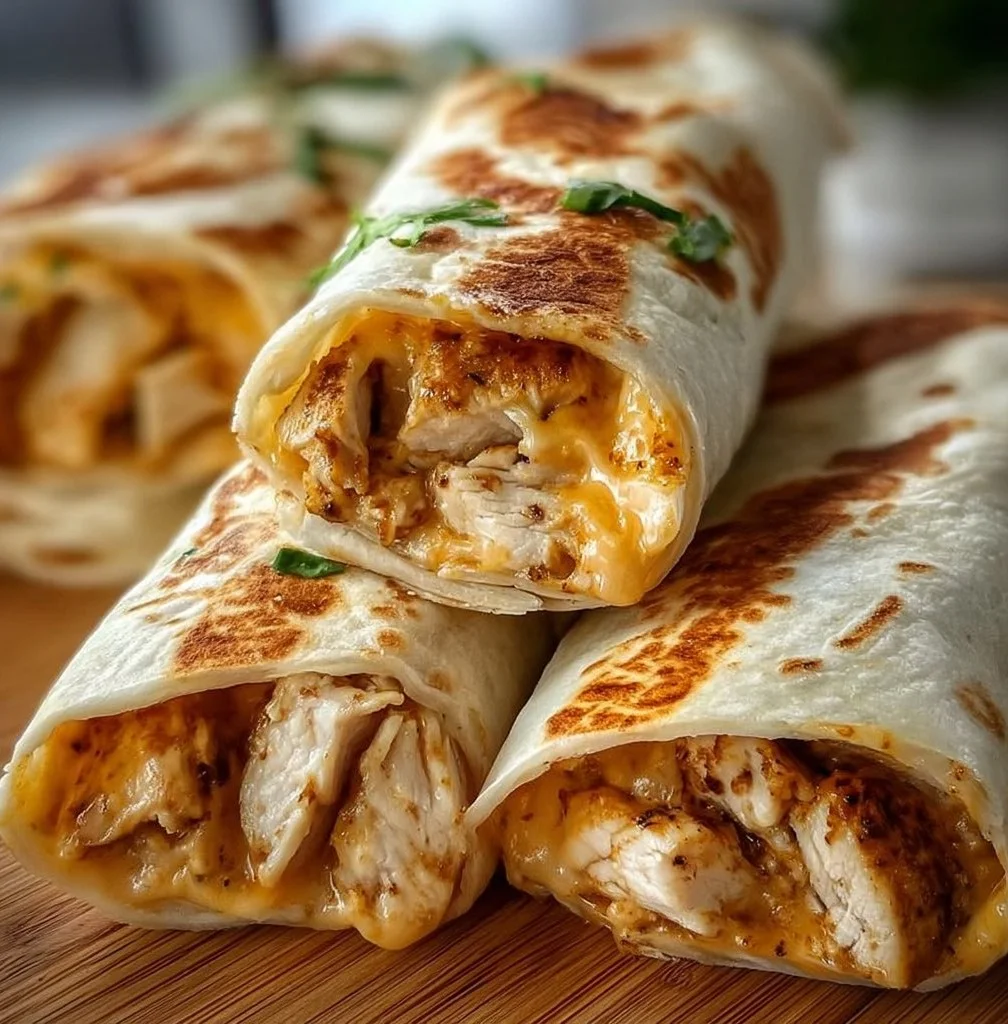 Cheesy garlic chicken wraps with fresh ingredients ready to enjoy