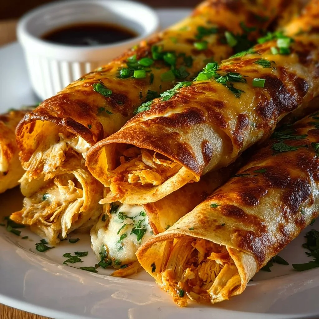 Delicious homemade chicken and cheese taquitos ready to enjoy