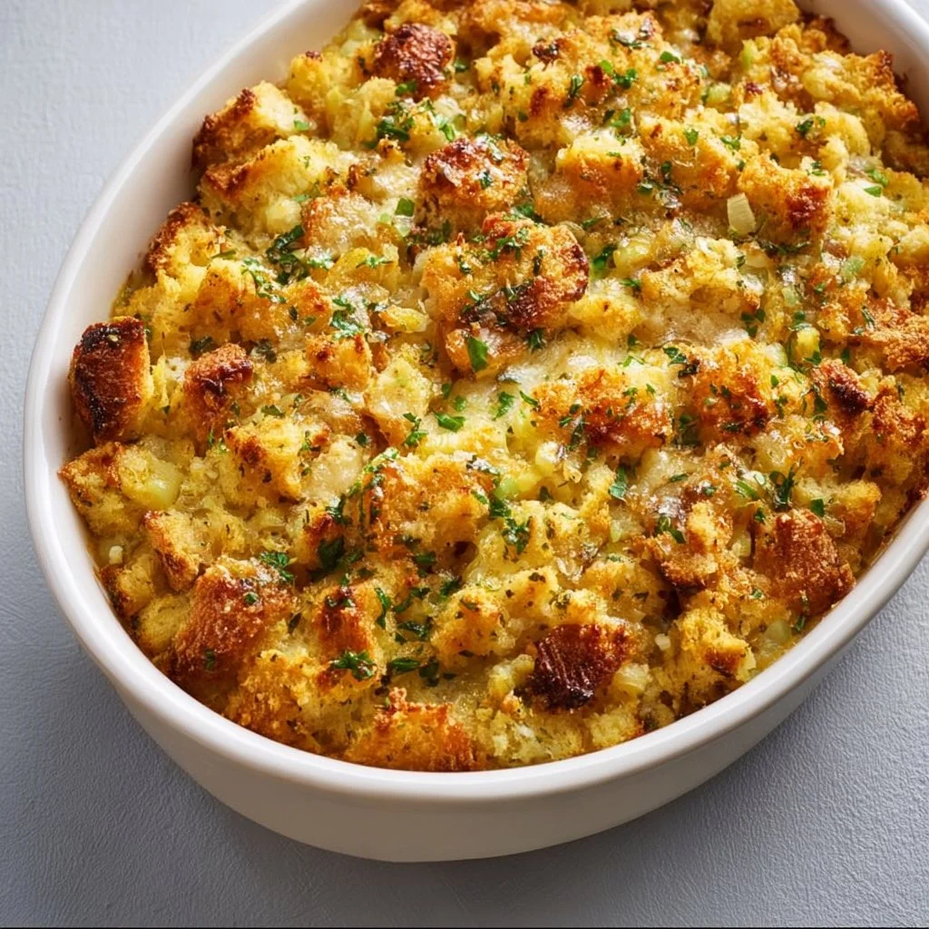 Delicious Chicken and Dressing Casserole prepared for a family dinner