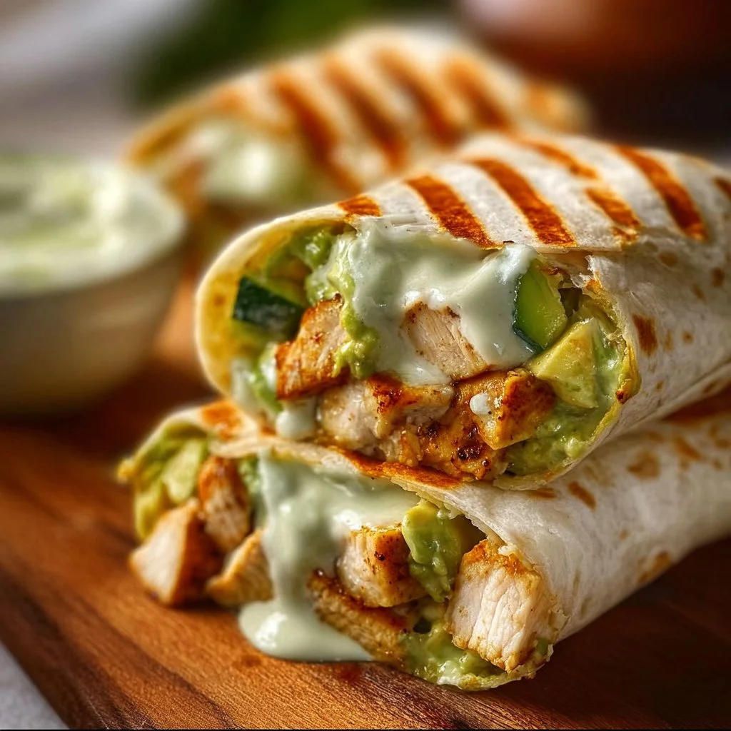 Delicious Chicken Avocado Ranch Burritos wrapped in a tortilla