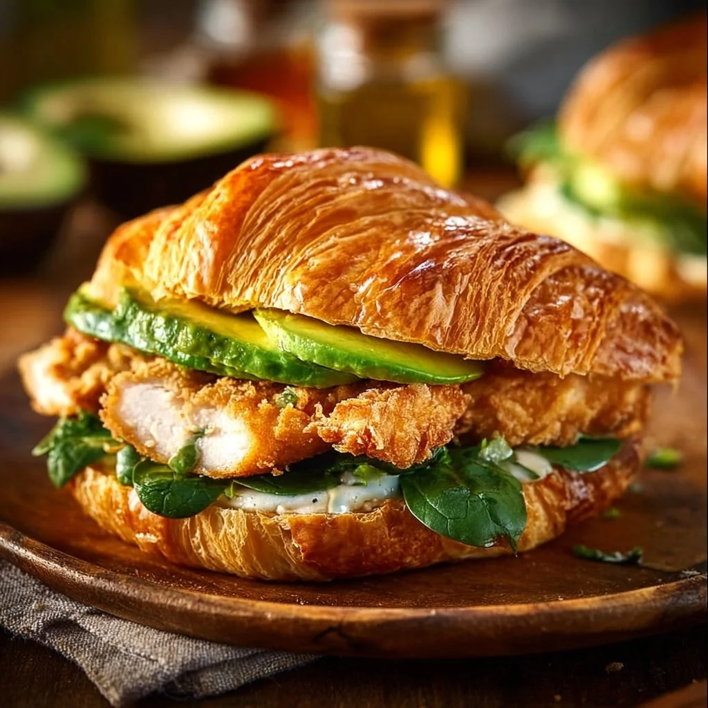 Delicious Chicken Caesar Croissant Sandwich with fresh ingredients