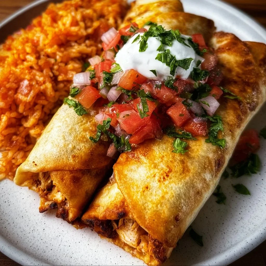 Delicious Chicken Chimichangas filled with shredded chicken and spices
