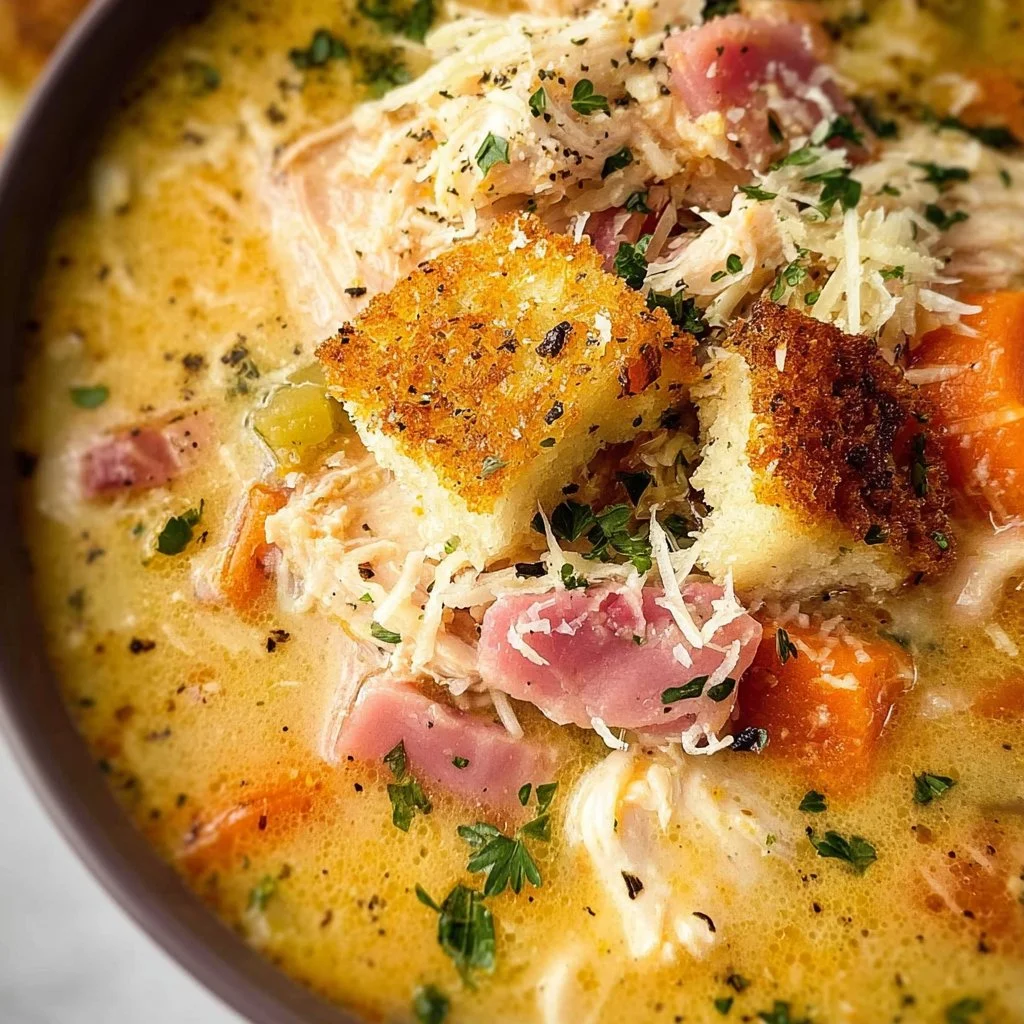 Creamy Chicken Cordon Bleu Soup with chicken, ham, and cheese