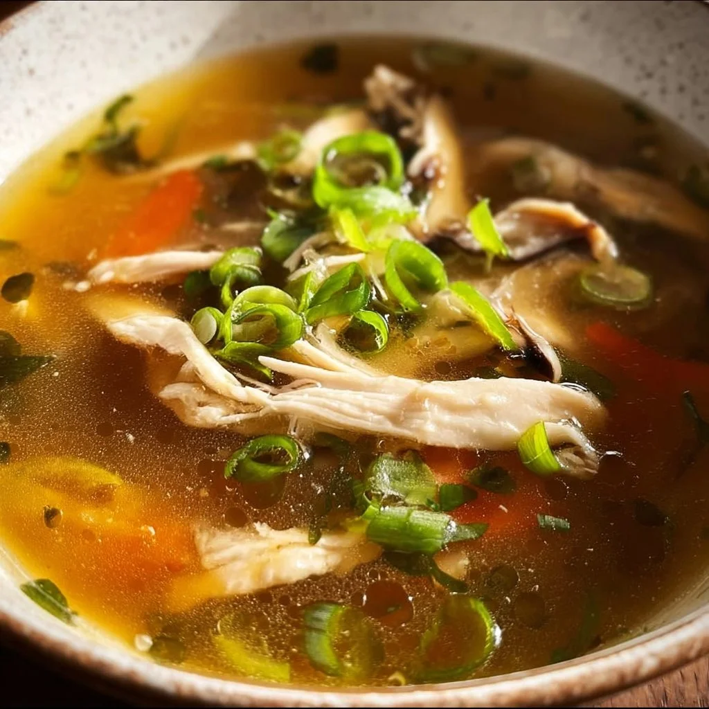 Bowl of Chicken Miso Soup garnished with green onions and tofu