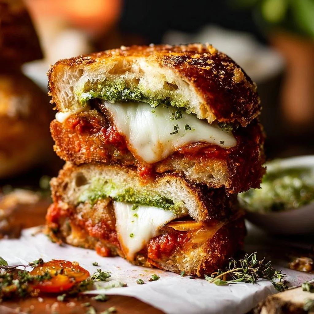 Delicious chicken parmesan sandwich with melted cheese and marinara sauce