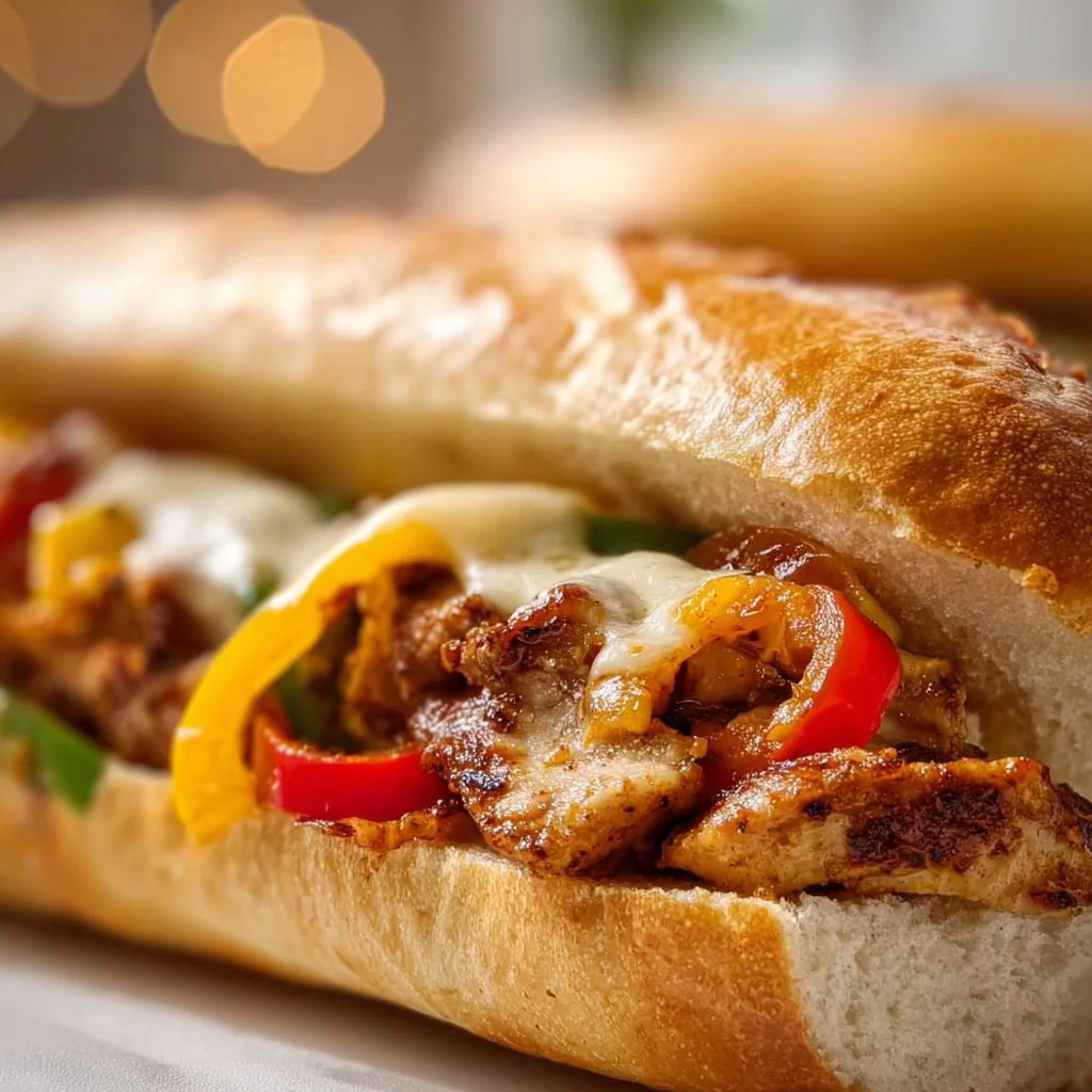 Delicious Chicken Philly Cheesesteak with melted cheese and fresh toppings