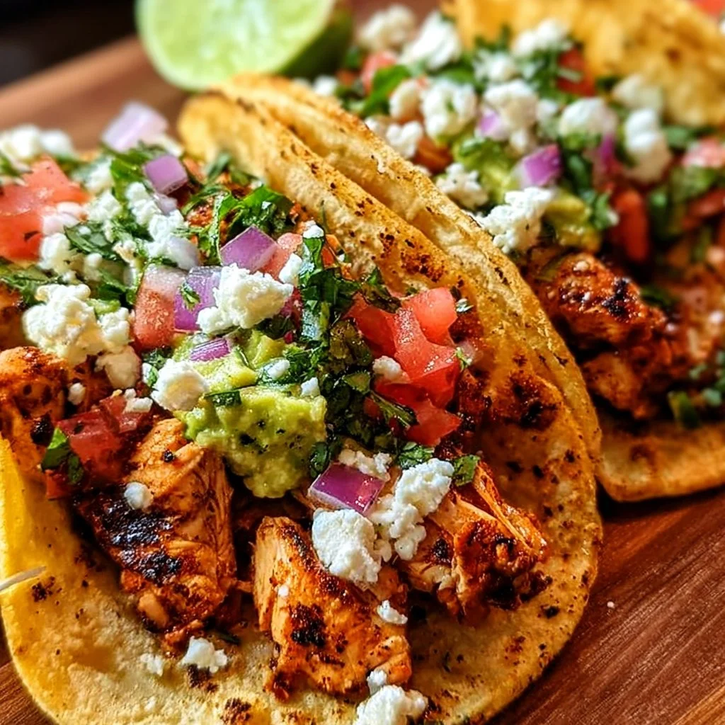 Delicious Chicken Tacos served with fresh ingredients and toppings