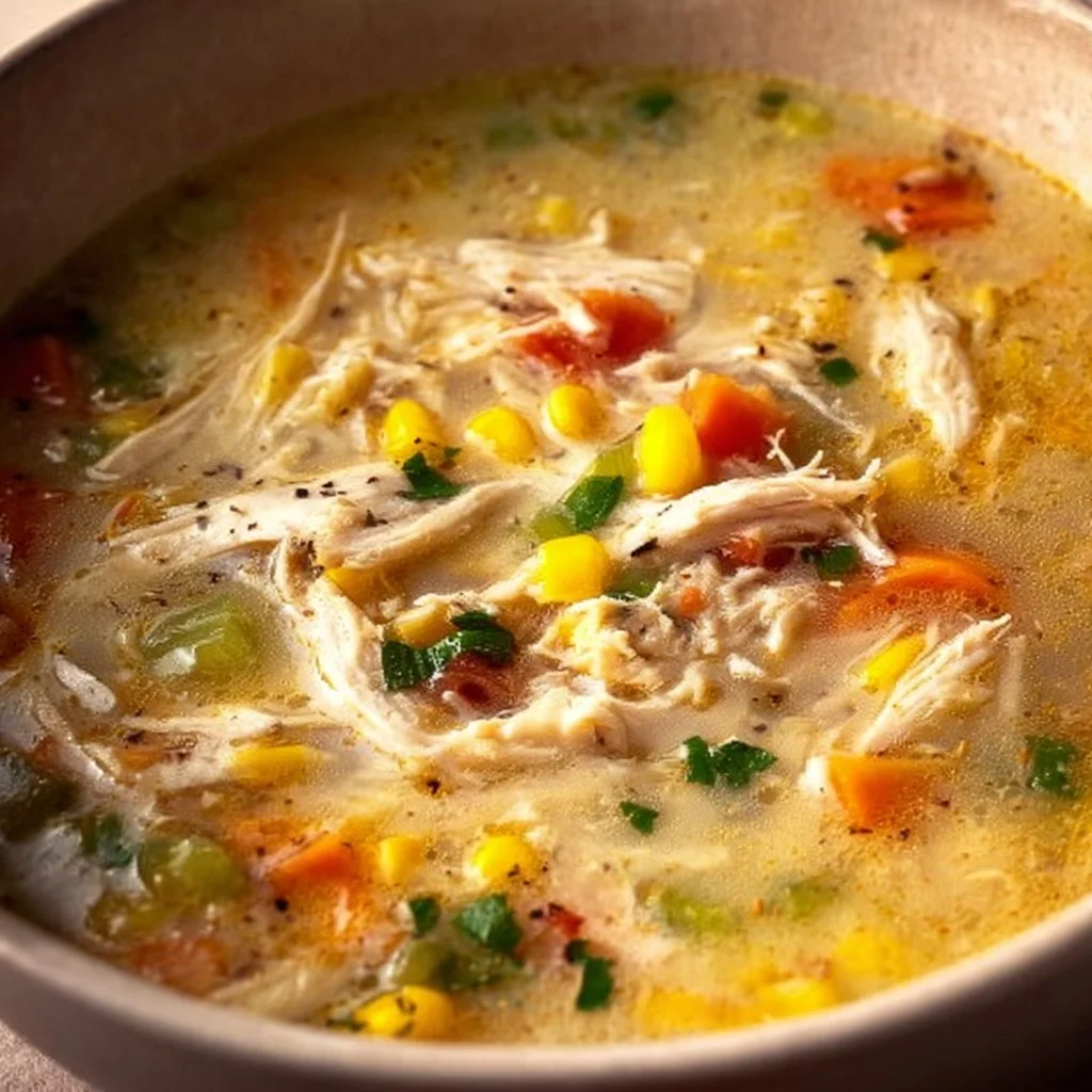 A hearty bowl of Chicken Vegetable Soup filled with fresh vegetables and chicken.