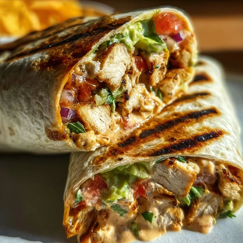 Chipotle ranch grilled chicken burrito with fresh ingredients and flavors