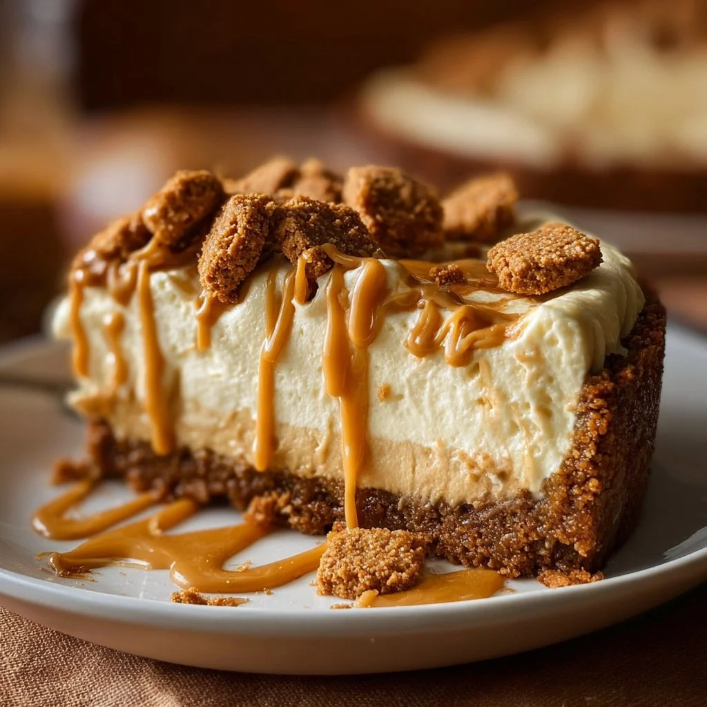 Delicious Cookie Butter Pie resembling a warm Biscoff hug, perfect for dessert lovers