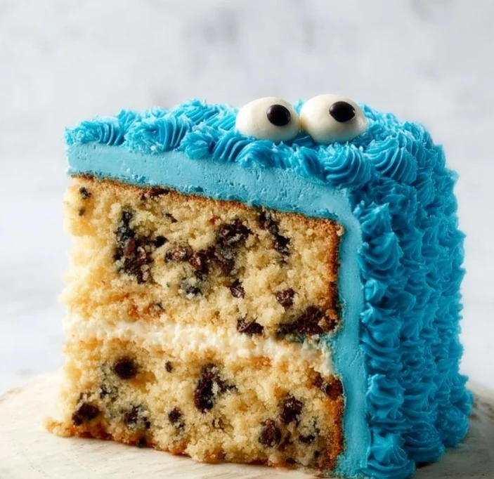 Delicious and colorful Cookie Monster Cake decorated with cookie elements