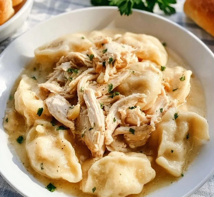 Delicious Cracker Barrel chicken and dumplings served in a rustic bowl