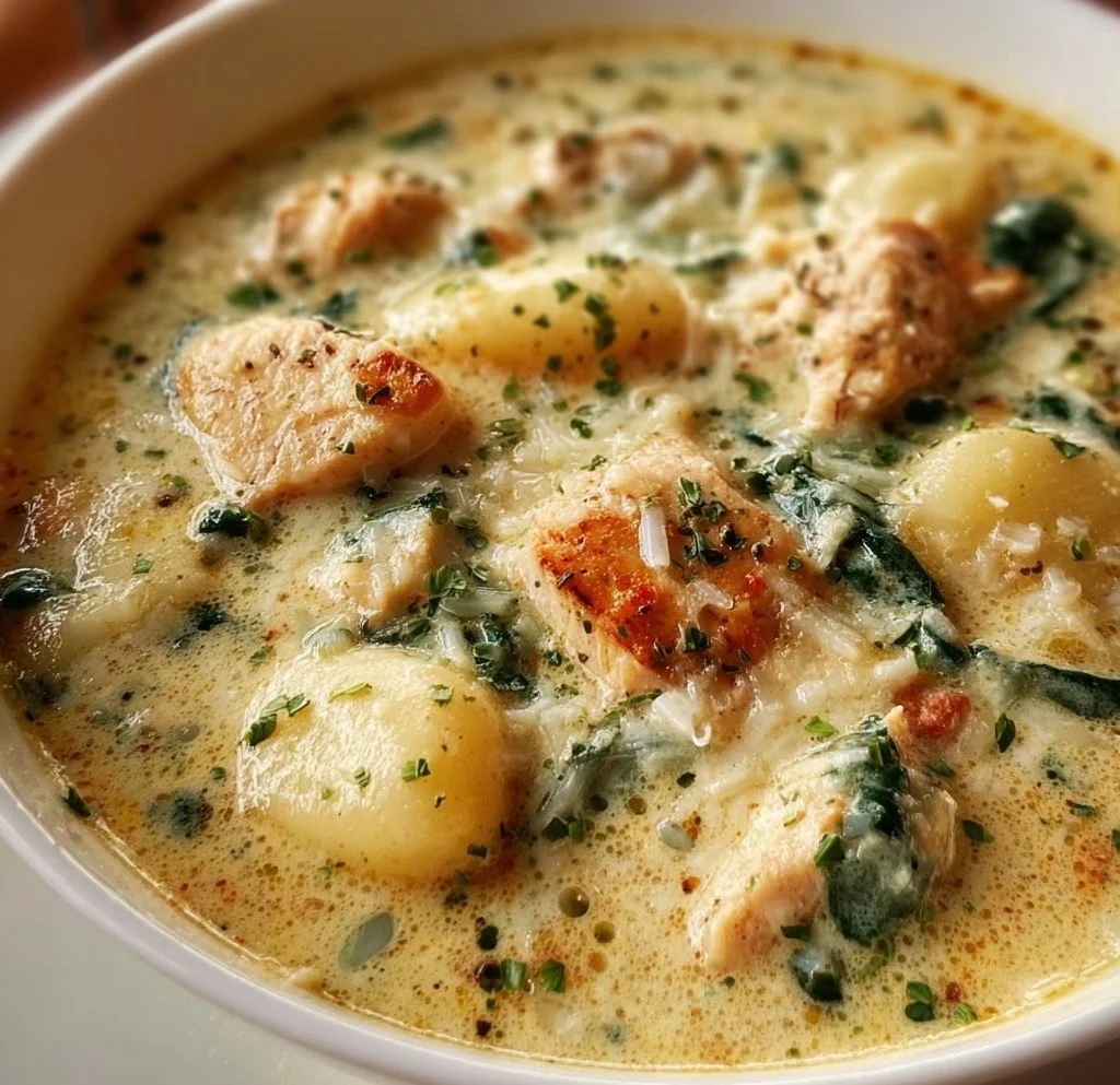 Delicious creamy Chicken Gnocchi Soup inspired by Olive Garden's recipe