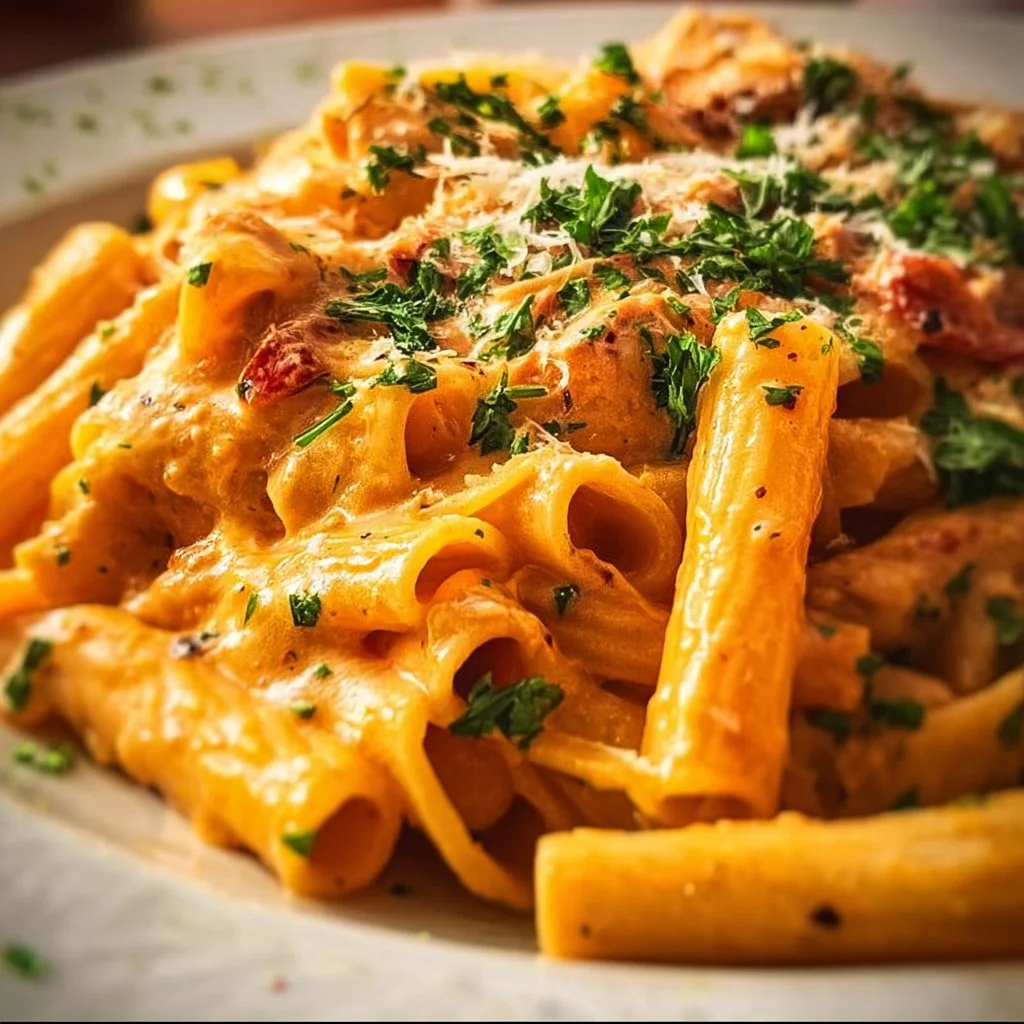 Creamy one pot pasta dish served in a bowl with fresh herbs.