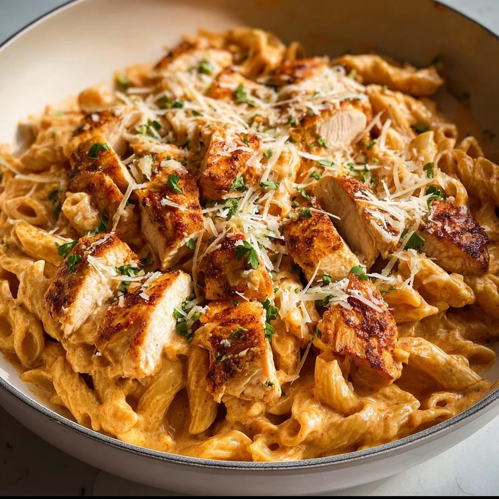 Creamy paprika chicken pasta topped with fresh herbs and served in a bowl