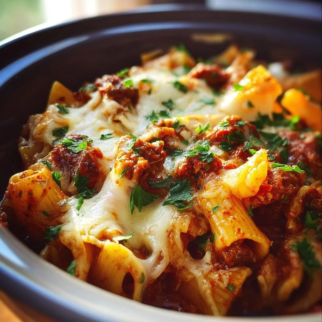 Delicious Crockpot Pasta Casserole served in a rustic bowl