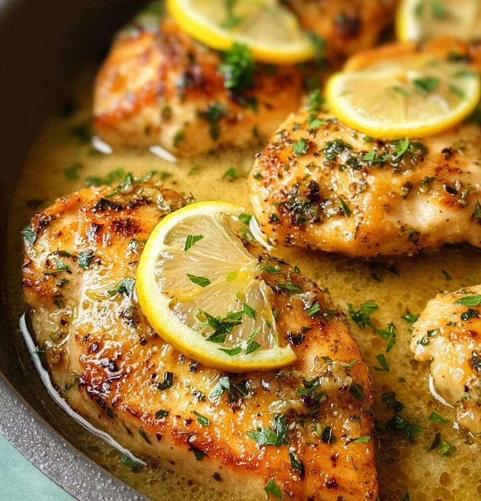 Delicious easy lemon chicken dish garnished with fresh herbs
