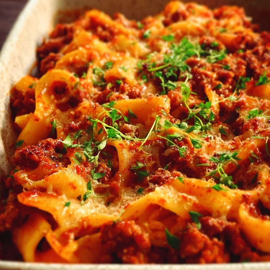 Delicious plate of Easy Pasta Bolognese topped with fresh basil