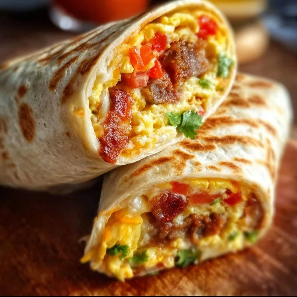 Delicious and flavorful breakfast burrito with vibrant ingredients