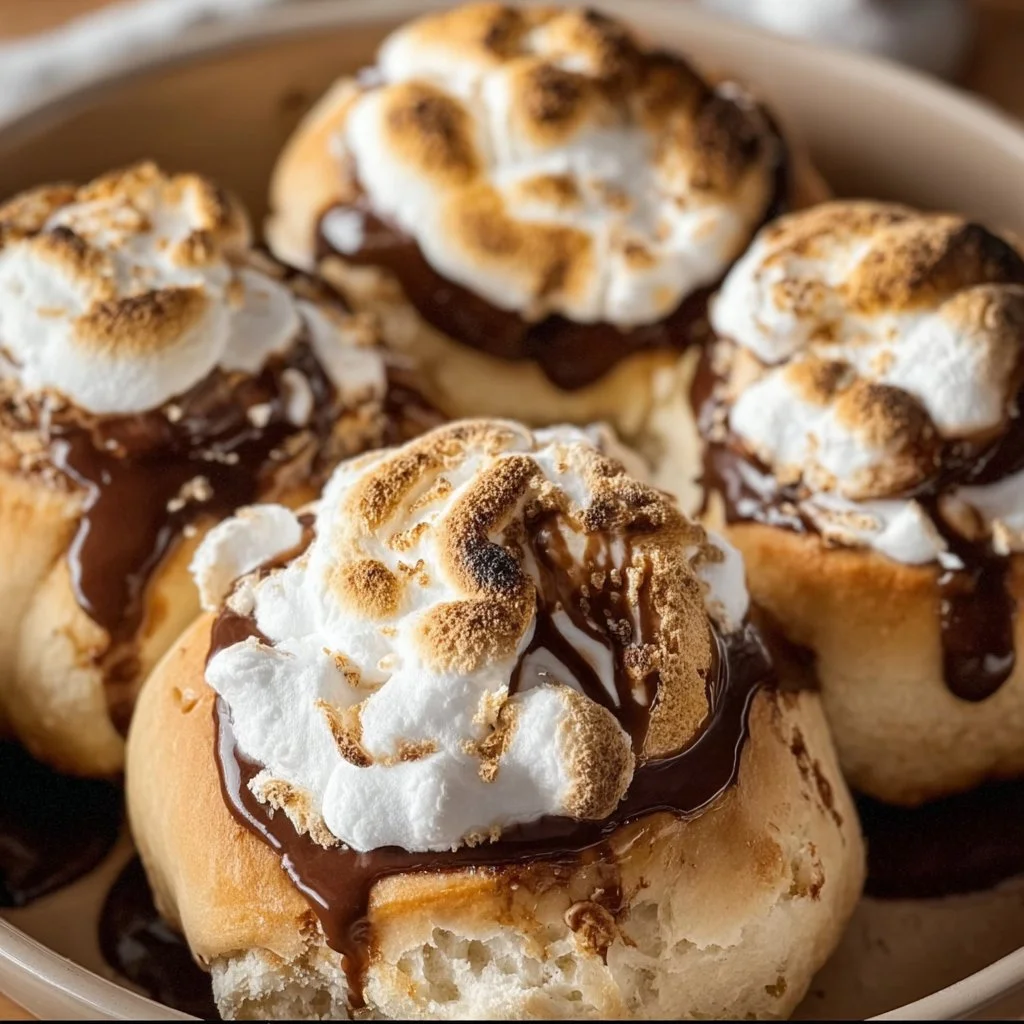 Delicious gooey S'mores Rolls filled with chocolate and marshmallows