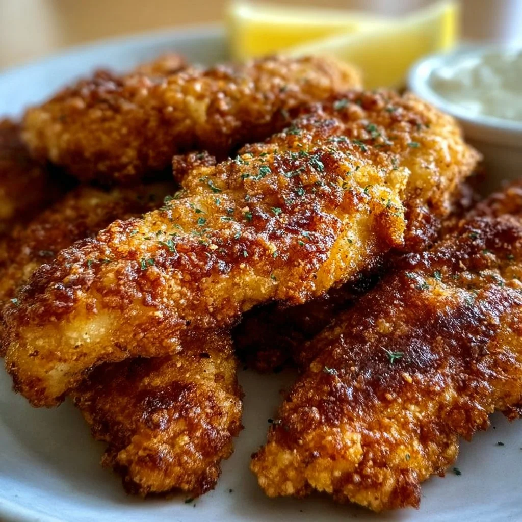 Delicious and juicy Greek Chicken Tenders served with a side of tzatziki sauce