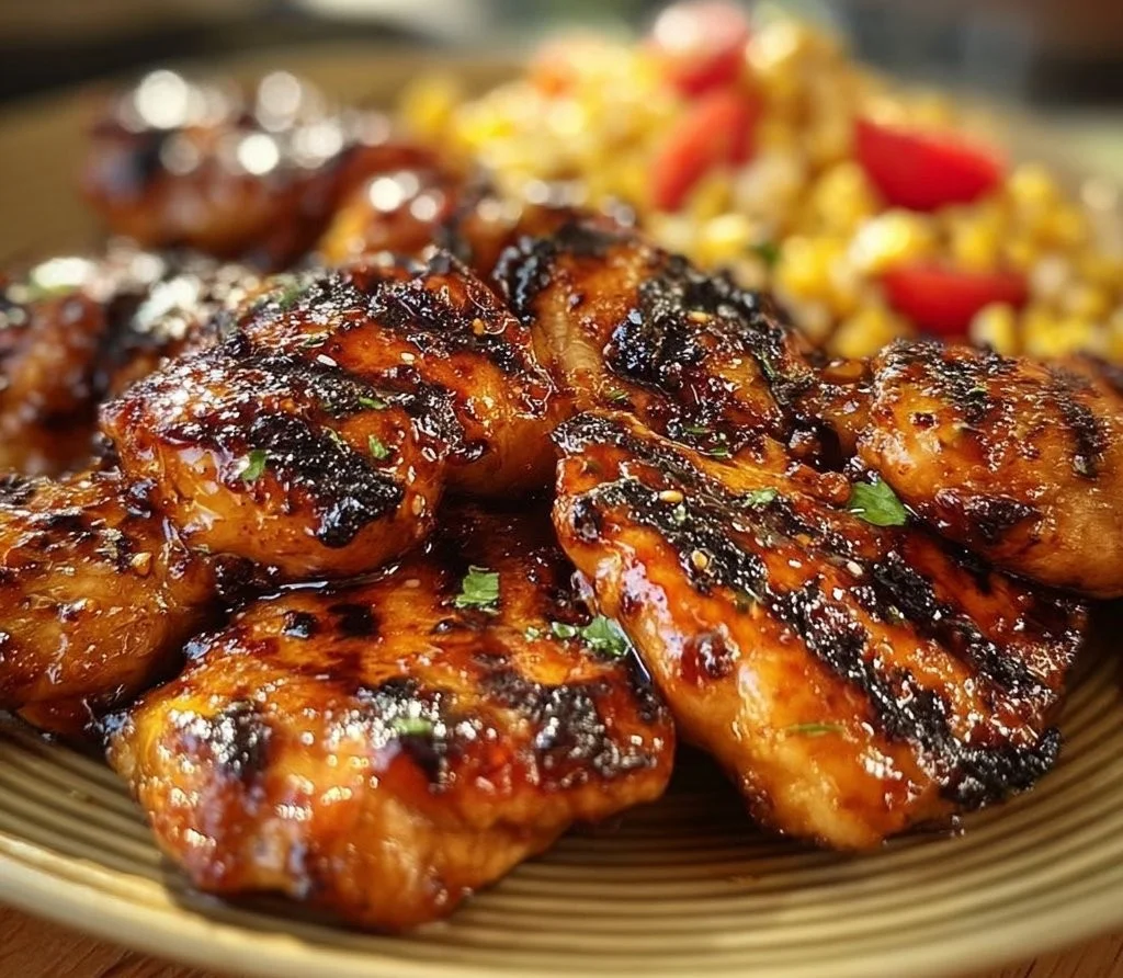Grilled hot honey chicken served with a vibrant sweet corn salad.