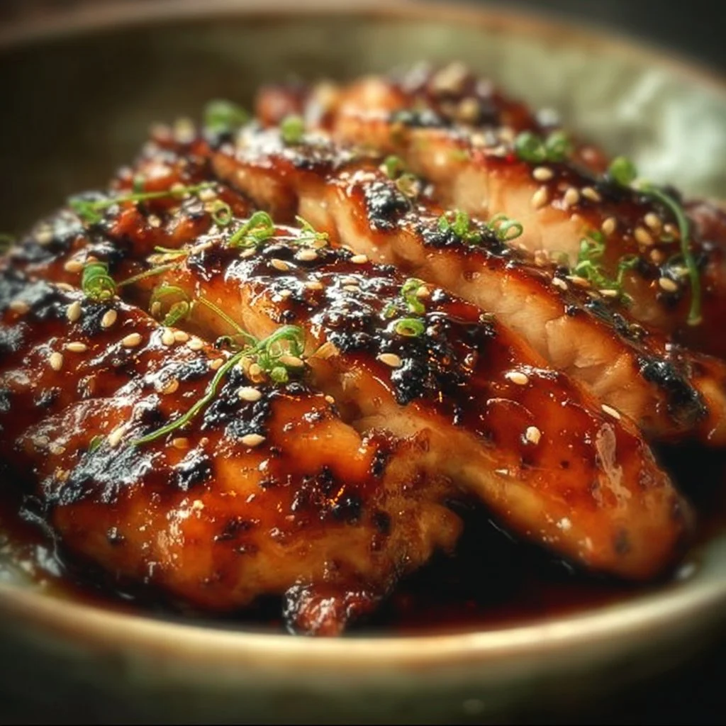 Juicy grilled teriyaki chicken served with vegetables