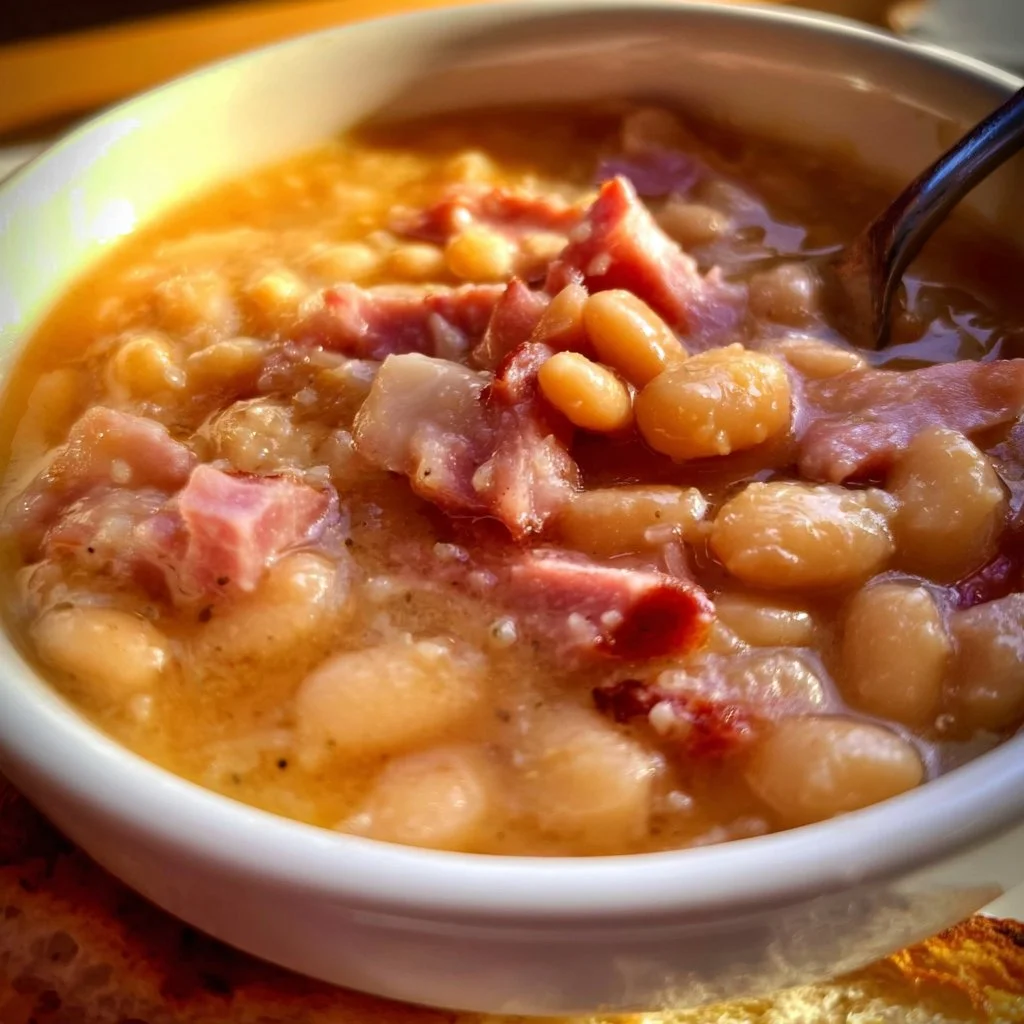 Bowl of Ham & Beans, a comforting classic dish with ham and legumes
