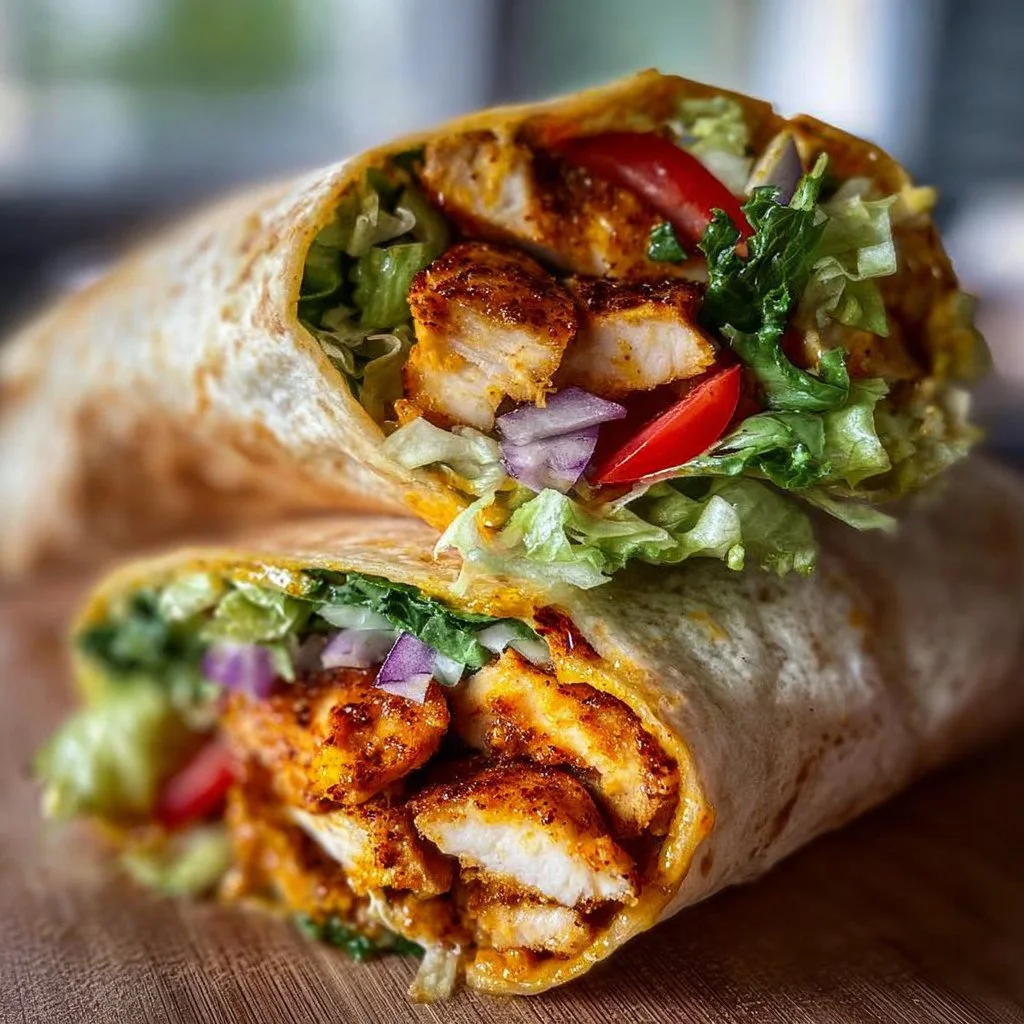 Honey Mustard Chicken Wrap with fresh veggies and flavorful sauce