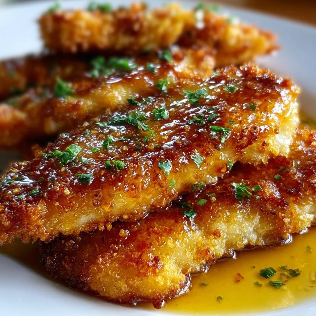 Delicious hot honey chicken cutlets served on a plate