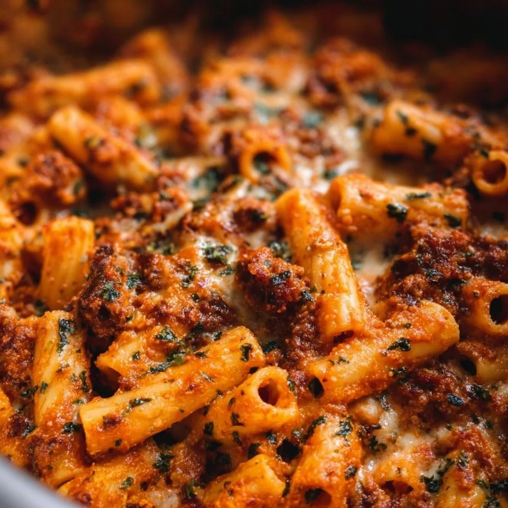 Delicious Instant Pot Baked Ziti served in a bowl with cheese and herbs