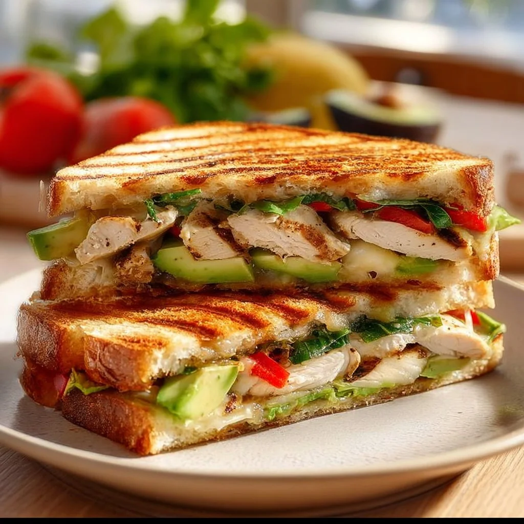 Delicious Chicken and Avocado Panini with fresh ingredients