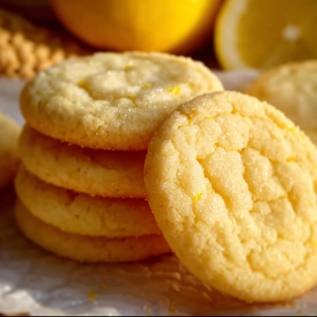 Freshly baked Lemon Sugar Cookies on a cooling rack