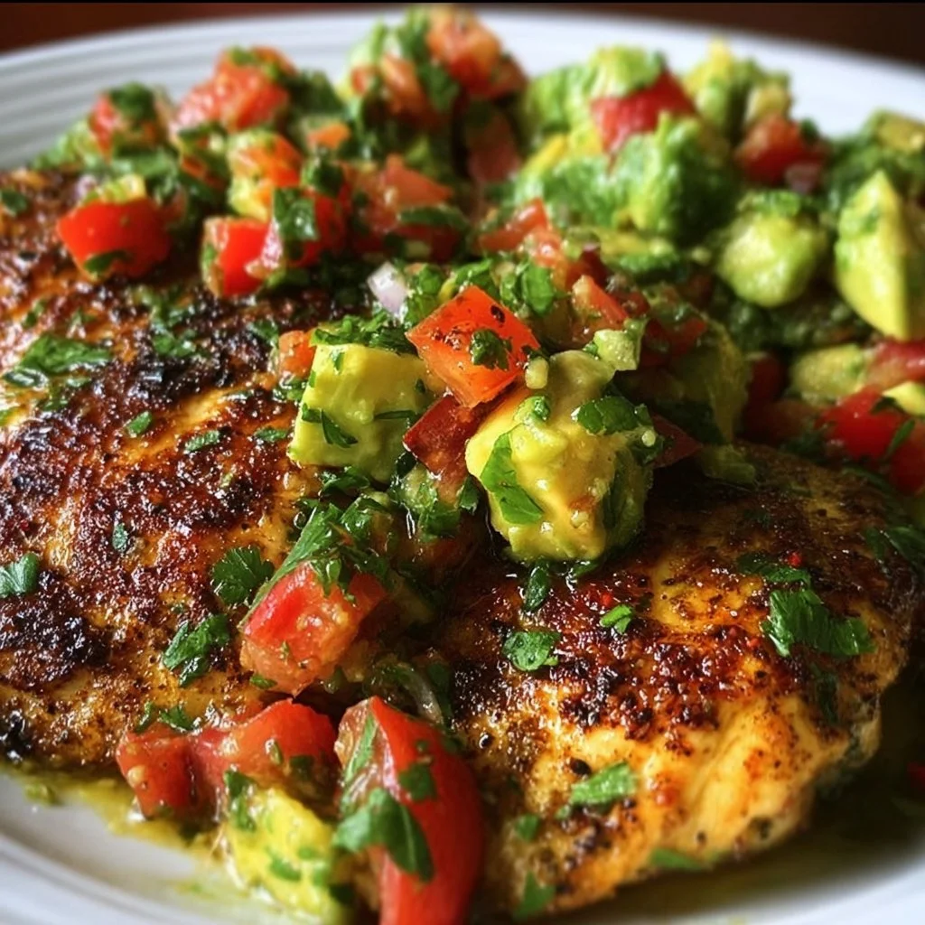 Plate of Lime Chicken served with Avocado Salsa for a festive gathering
