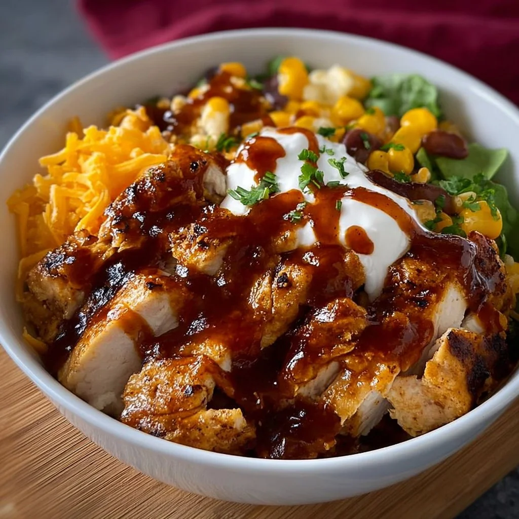 Macro friendly BBQ Ranch Chicken Bowl loaded with protein for healthy eating