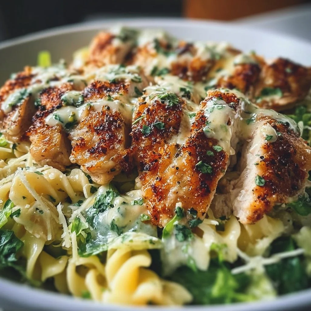 Melt-in-Your-Mouth Caesar Chicken dish garnished with fresh herbs.